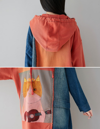 Women’s Oversized Cute Cat Patchwork Hoodie Dress