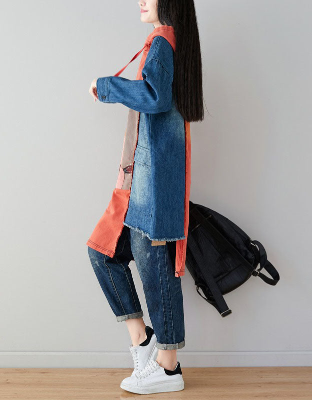 Women’s Oversized Cute Cat Patchwork Hoodie Dress