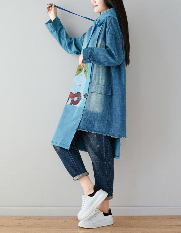 Women’s Oversized Cute Cat Patchwork Hoodie Dress