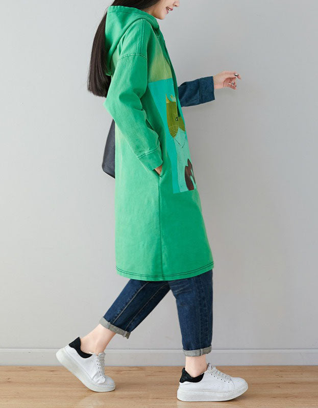 Women’s Oversized Cute Cat Patchwork Hoodie Dress