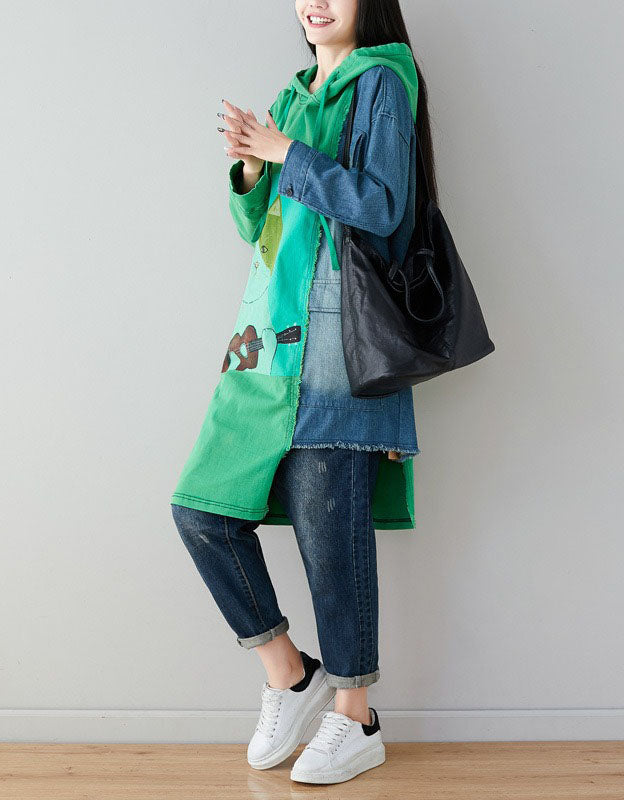 Women’s Oversized Cute Cat Patchwork Hoodie Dress