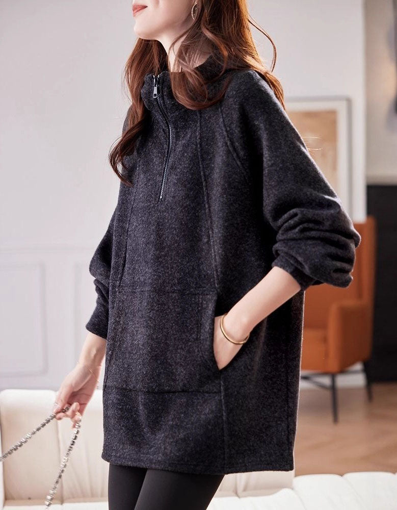 Women’s Oversized Half Zip Long Fleece Sweatshirt