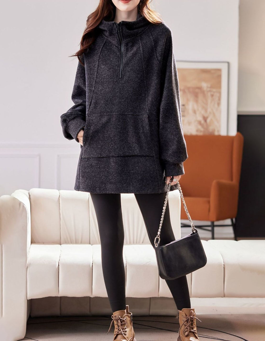 Women’s Oversized Half Zip Long Fleece Sweatshirt