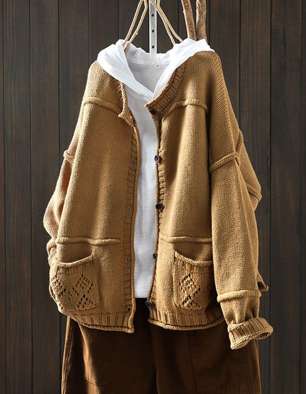 Women’s Oversized Knit Pocket Casual Cardigan Seweater