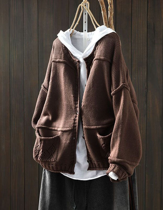 Women’s Oversized Knit Pocket Casual Cardigan Seweater
