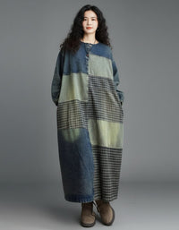 Women’s Vintage Patchwork Denim Midi Dress