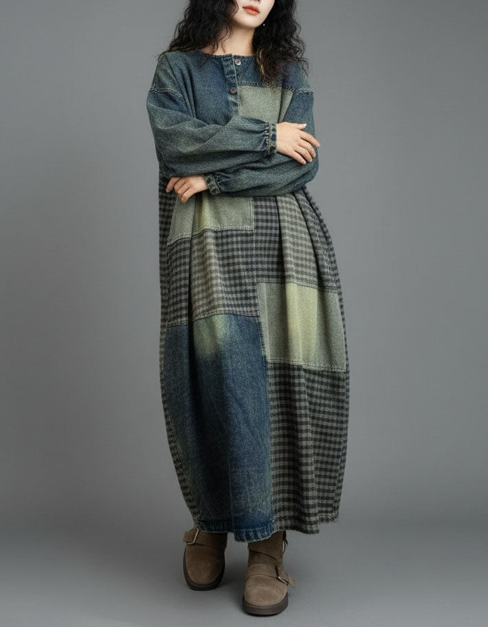 Women’s Oversized Patchwork Denim Shirt Dress