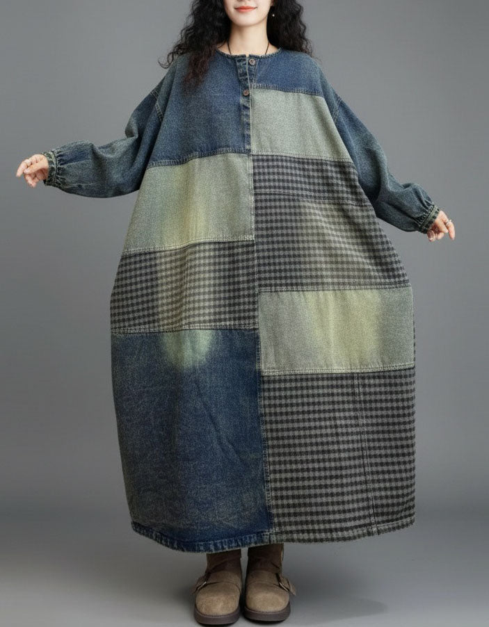 Boho Patchwork Denim Midi Dress for Women