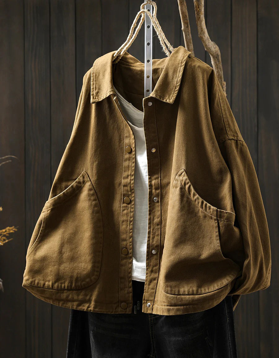 Women’s Oversized Pure Color Cotton Shirt Coat