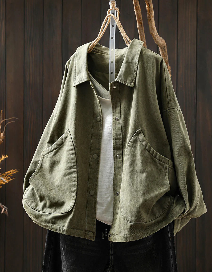 Women’s Oversized Pure Color Cotton Shirt Coat