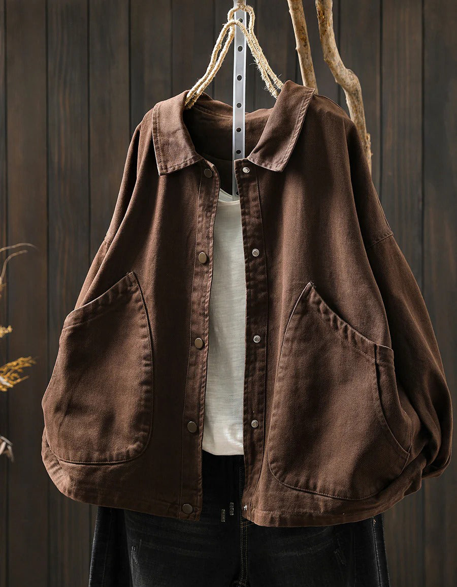 Women’s Oversized Pure Color Cotton Shirt Coat