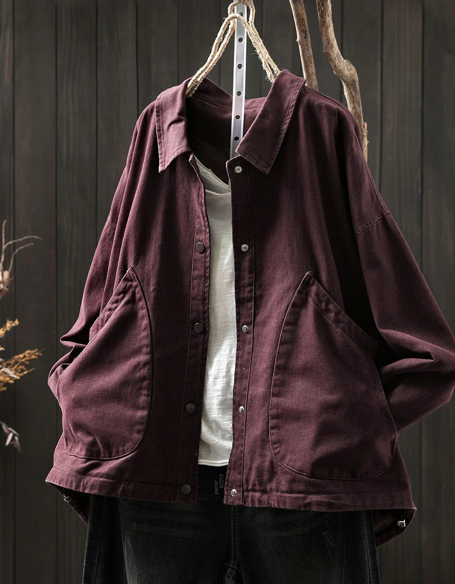 Women’s Oversized Pure Color Cotton Shirt Coat