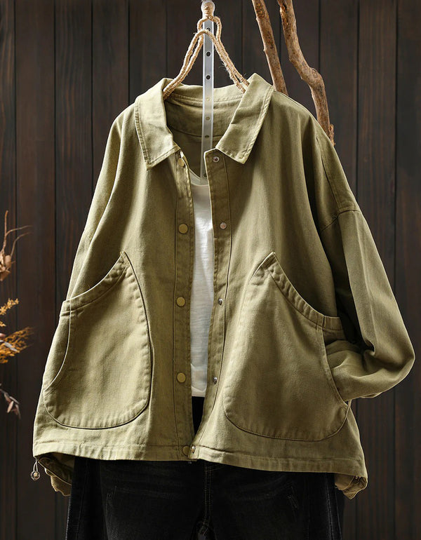 Women’s Oversized Pure Color Cotton Shirt Coat