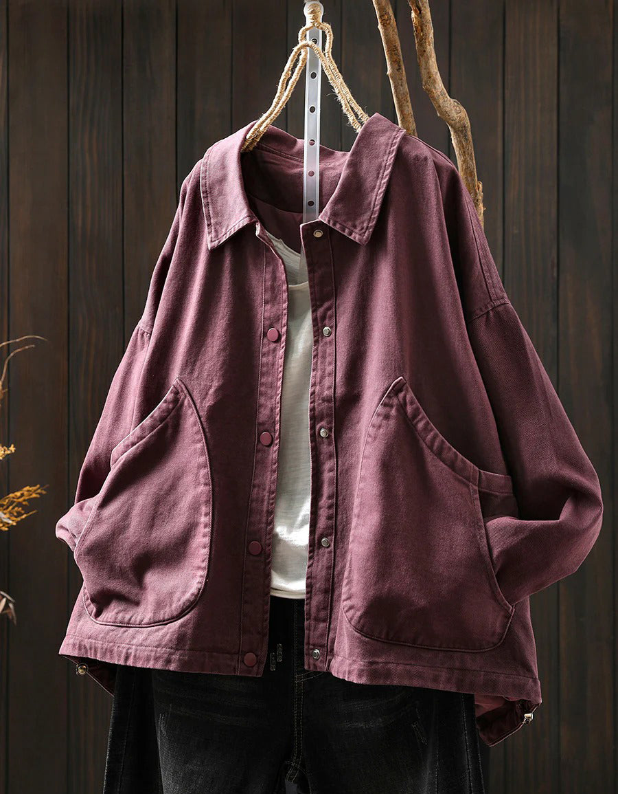 Women’s Oversized Pure Color Cotton Shirt Coat