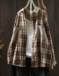 Women’s Oversized Stripe Plaid Cotton Shirt