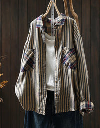 Women’s Oversized Stripe Plaid Cotton Shirt