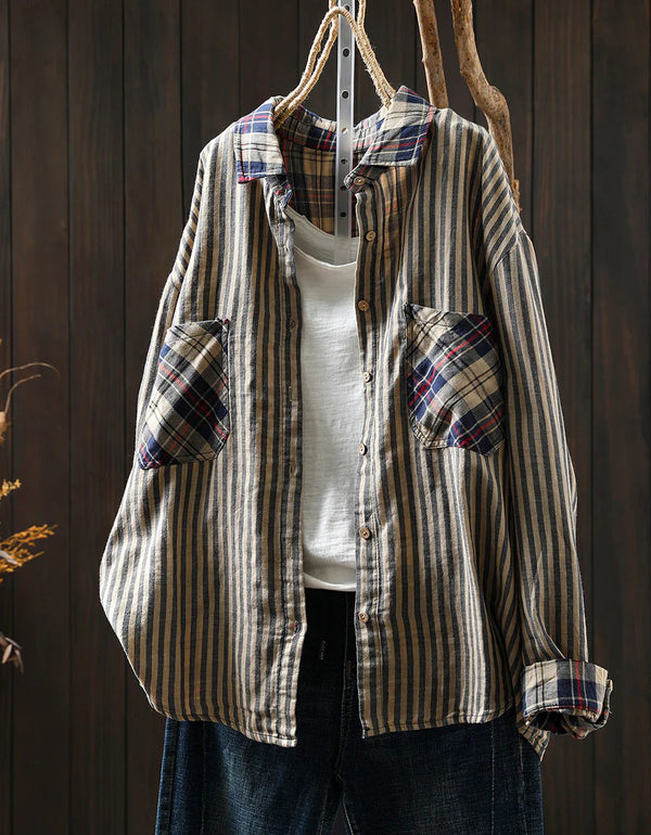 Women’s Oversized Stripe Plaid Cotton Shirt
