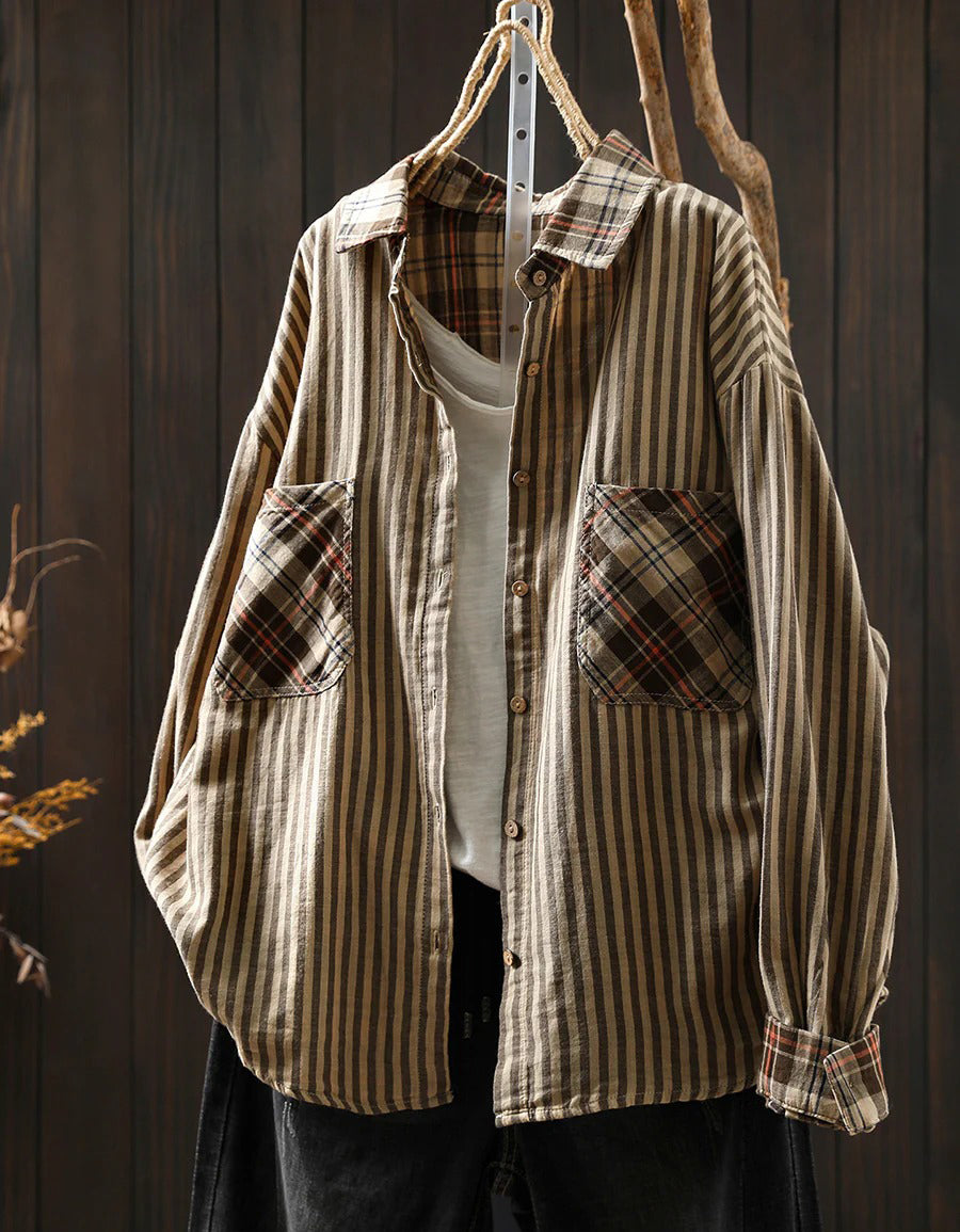 Women’s Oversized Stripe Plaid Cotton Shirt