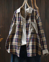Women’s Oversized Stripe Plaid Cotton Shirt