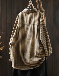 Women’s Oversized Stripe Plaid Cotton Shirt