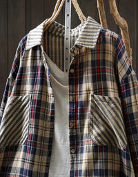 Women’s Oversized Stripe Plaid Cotton Shirt