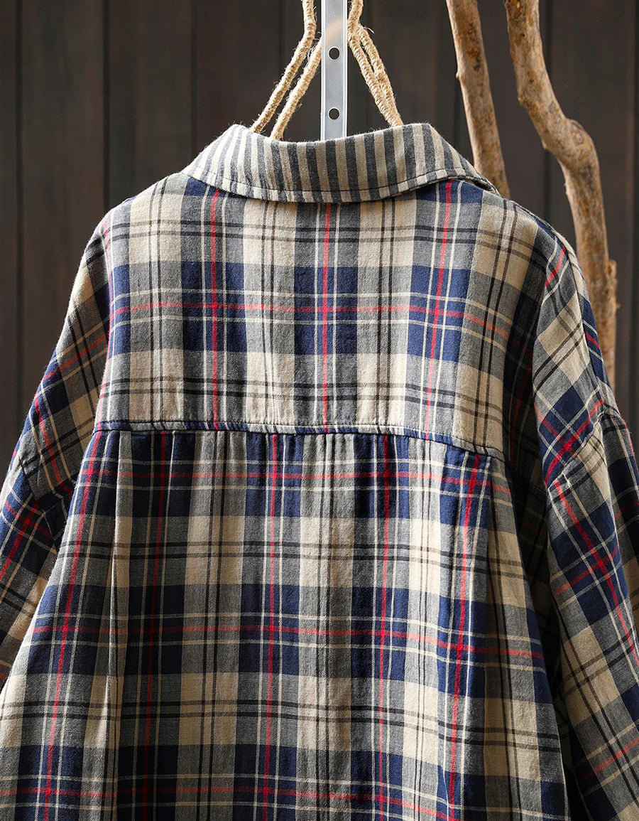 Women’s Oversized Stripe Plaid Cotton Shirt