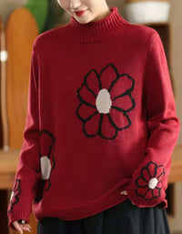 Women's Oversized Turtleneck Embroidery Knit Sweater