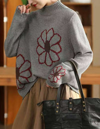 Women's Oversized Turtleneck Embroidery Knit Sweater