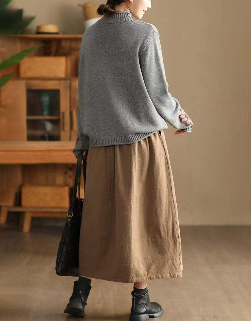 Women's Oversized Turtleneck Embroidery Knit Sweater