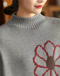 Women's Oversized Turtleneck Embroidery Knit Sweater