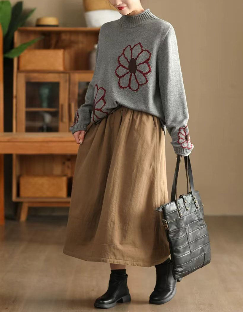 Women's Oversized Turtleneck Embroidery Knit Sweater