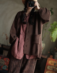 Women’s Oversized Vintage Brown Knit Sweater Coat
