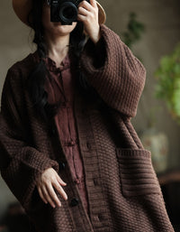 Women’s Oversized Vintage Brown Knit Sweater Coat