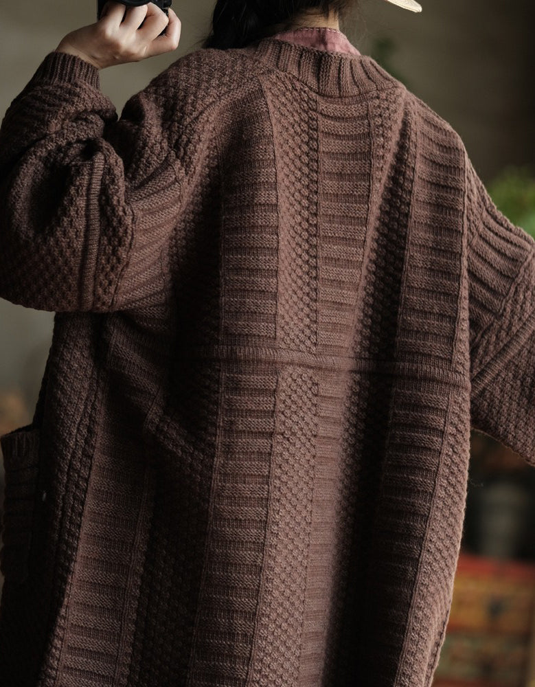 Women’s Oversized Vintage Brown Knit Sweater Coat