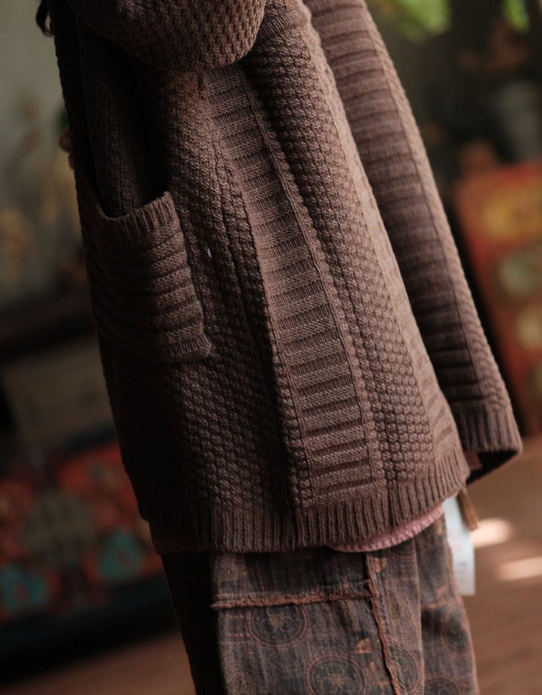 Women’s Oversized Vintage Brown Knit Sweater Coat