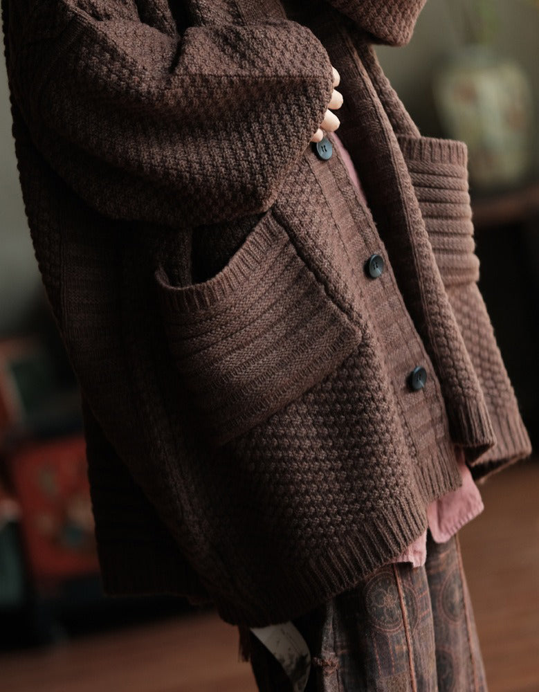 Women’s Oversized Vintage Brown Knit Sweater Coat
