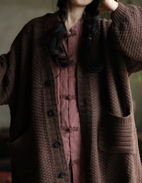 Women’s Oversized Vintage Brown Knit Sweater Coat