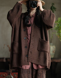 Women’s Oversized Vintage Brown Knit Sweater Coat