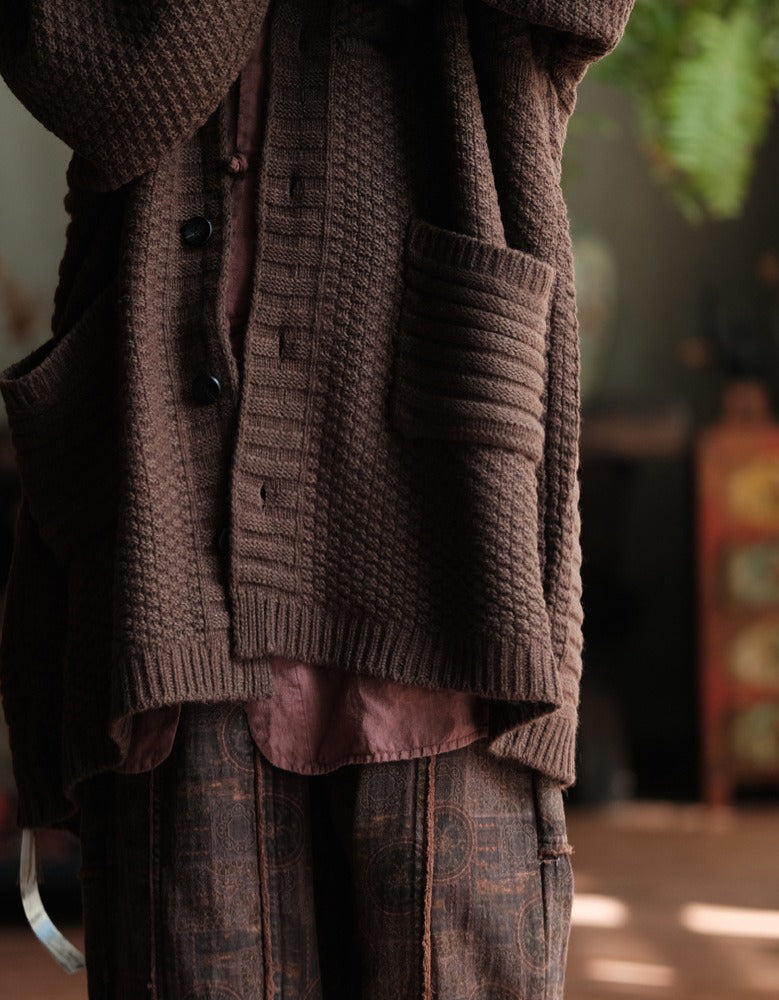 Women’s Oversized Vintage Brown Knit Sweater Coat