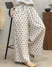 Loose fit polka dot linen trousers women casual style