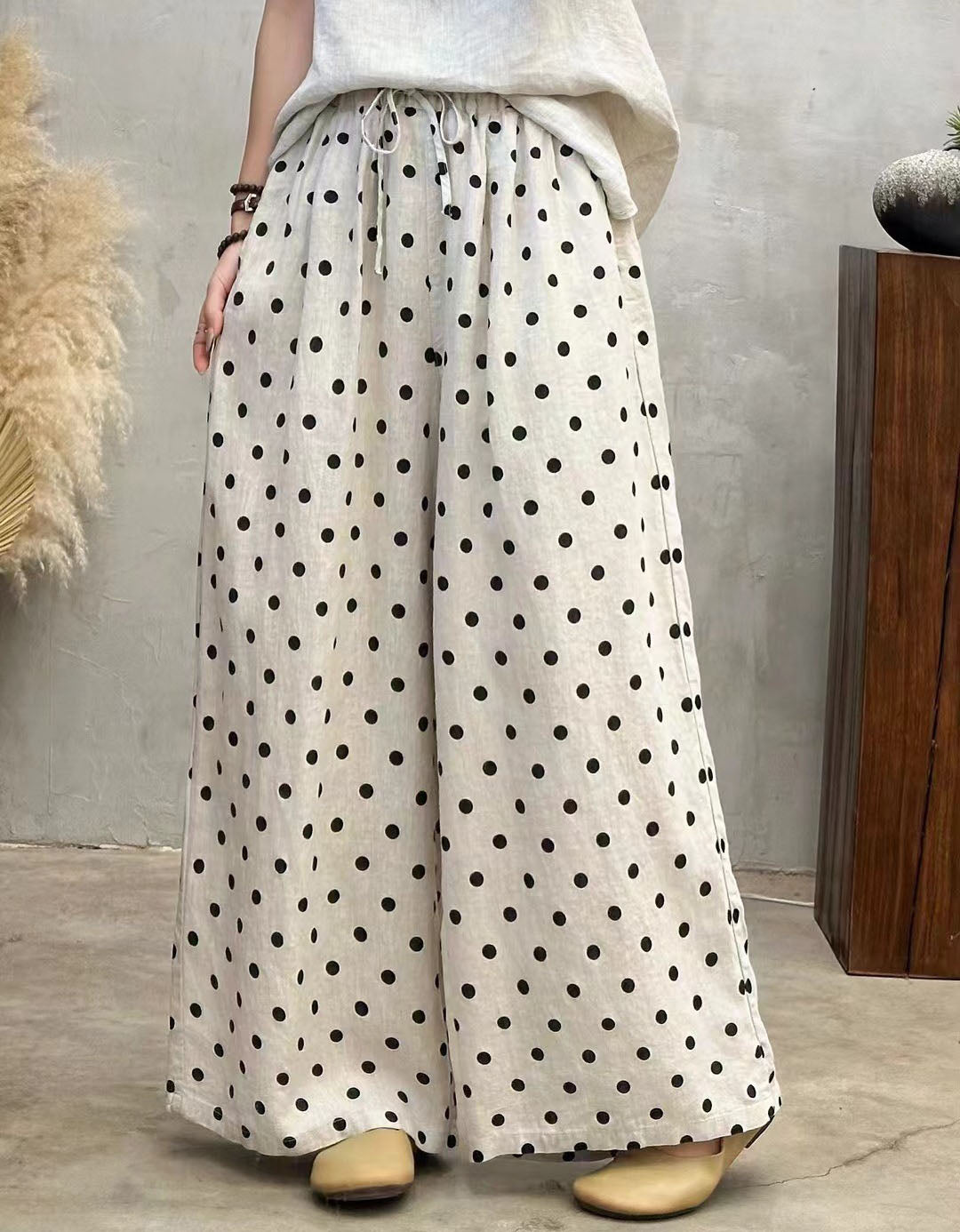 Breathable linen wide leg pants women summer outfit