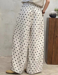 Relaxed fit polka dot pants women natural linen fabric