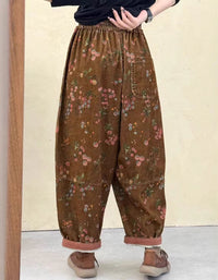 Women's Relaxed Fit Floral Pattern Baggy Corduroy Pants