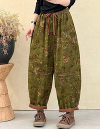 Women's Relaxed Fit Floral Pattern Baggy Corduroy Pants