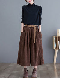 Women's Relaxed Fit High Waist Corduroy Loose Pants