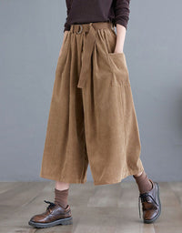 Women's Relaxed Fit High Waist Corduroy Loose Pants