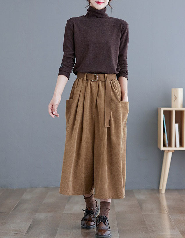 Women's Relaxed Fit High Waist Corduroy Loose Pants