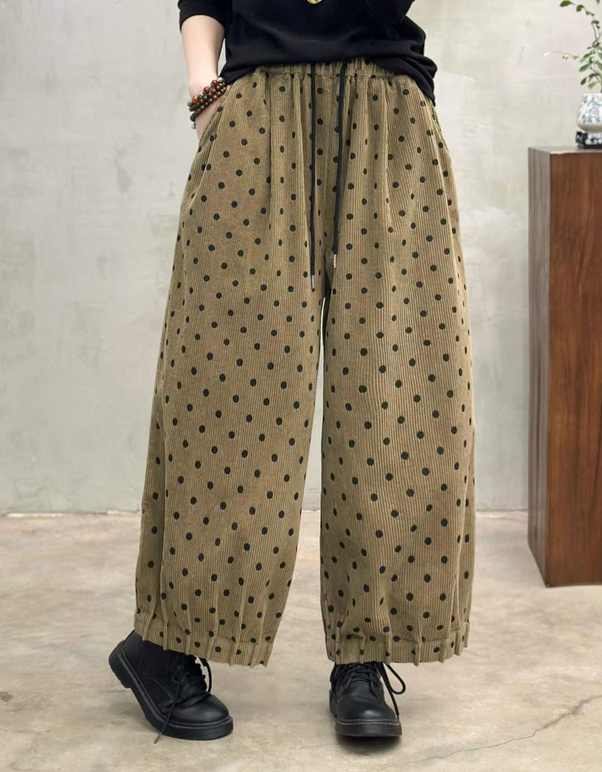 Women's Polka Dot Wide Leg Drawstring Casual Pants