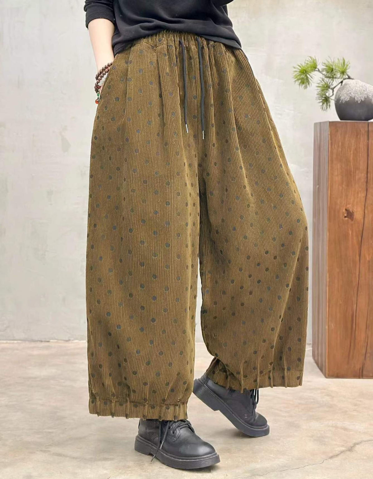 Polka Dot Wide Leg Drawstring Pants for Women