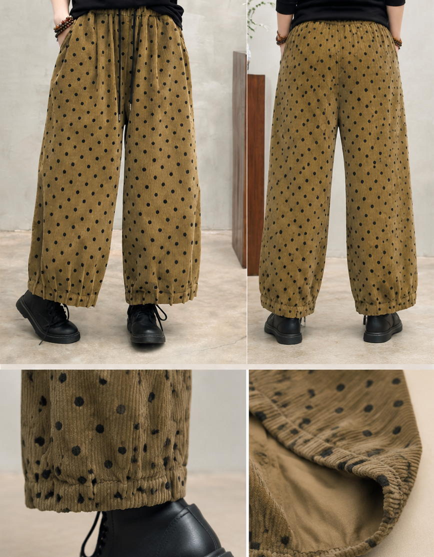 Women's Casual Polka Dot Wide Leg Drawstring Pants